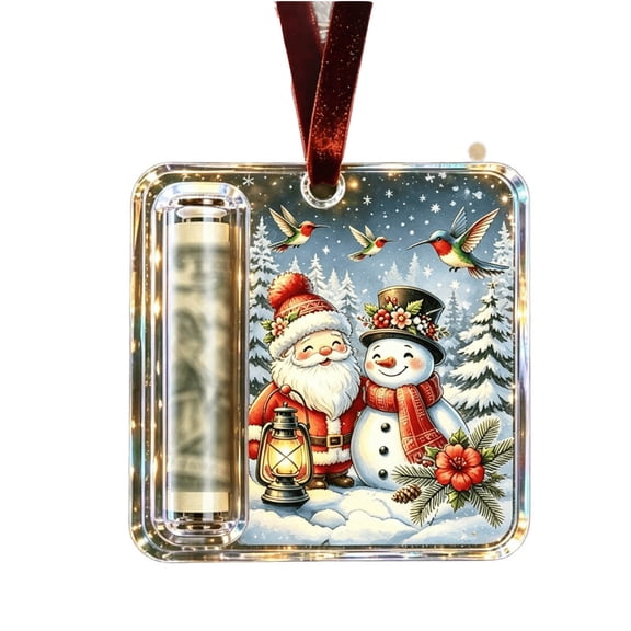 Christmas Cash & Treat Holder Ornament, Christmas Money Holder Ornament for Bills, Clear Acrylic Holiday Money Gift Hanging Decorations for Family Friends Christmas Tree Hanging Ornament (31)