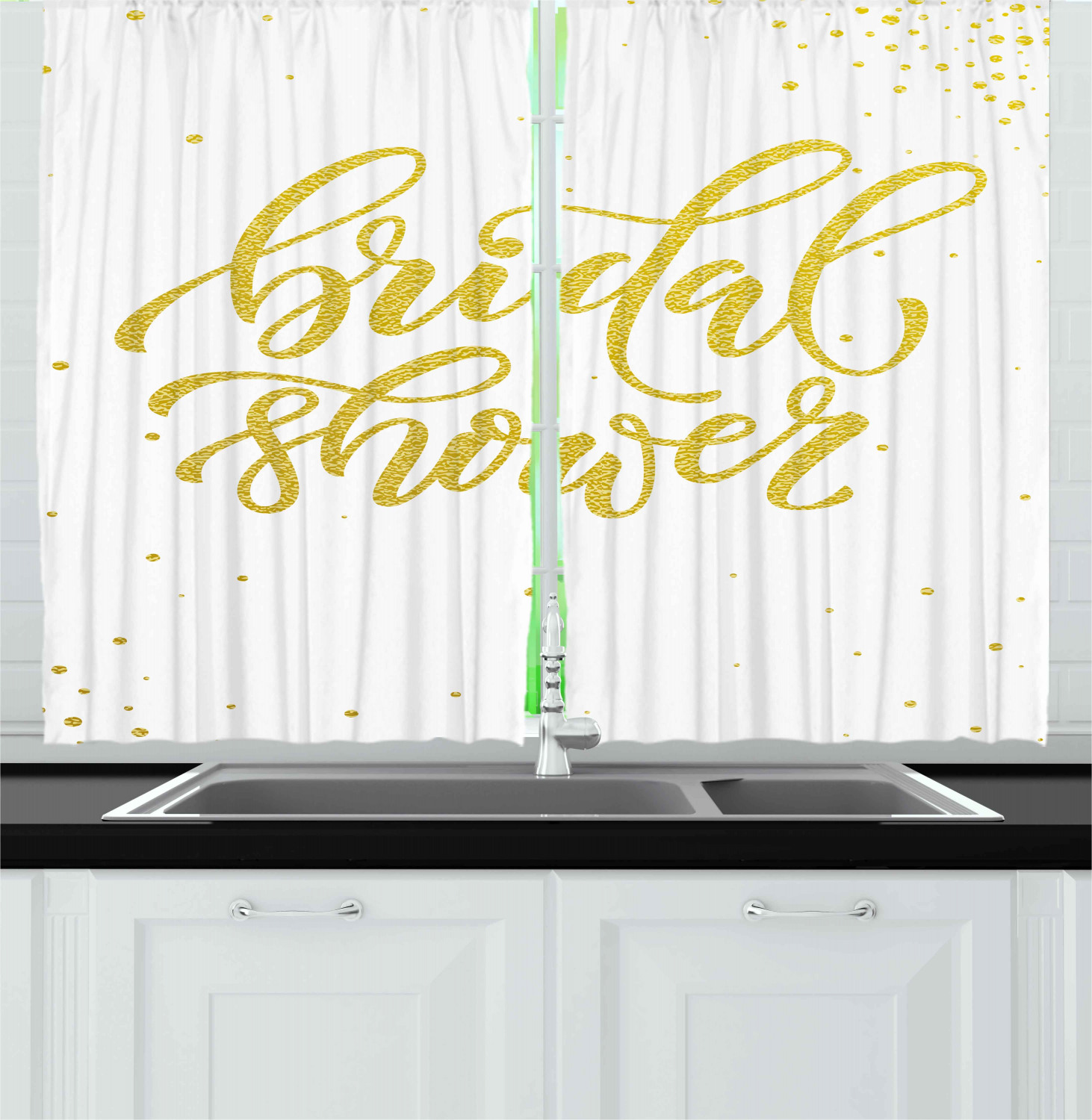 Bridal Shower Curtains 2 Panels Set, Hand Written Sketch Design Ivy