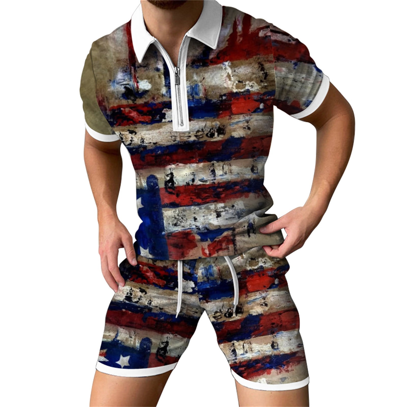Sports Set for Men Patriotic Polo Shirt and Shorts 2 Piece Set America ...
