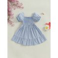 thumbnail image 6 of LMLYSoH Toddler Girls Summer Casual Dress Short Puff Sleeve A-line Plaid Dress for Party, Travel, 6 of 9