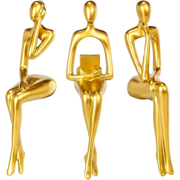 Thinker Statue Gold Decor Abstract Art Sculpture, Golden Resin Collectible Figurines for Home Living Room Office Shelf Decoration,Great Gift Ideas (Sitting Posture-Gold)