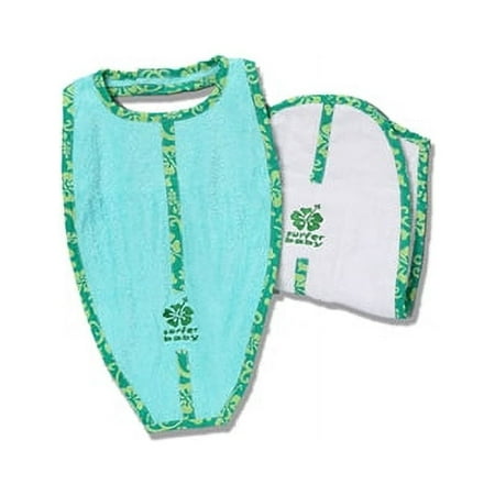 Surfer Baby Large Surfboard Shaped 100% Cotton Baby Bib and Burp Cloth Set (Green)