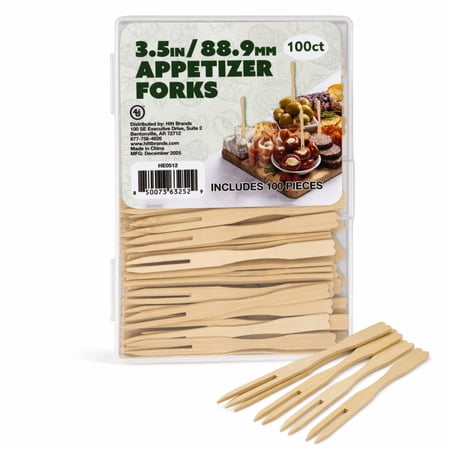 4th Utensil Disposable Bamboo Appetizer Forks, Natural, 100 Count