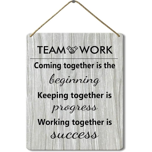 Novelty Teamwork Coming Together Is The Beginning Wood Sign for Home Decor Room Door Accessories Poster Gifts Rustic Motivational Office Wall Decor 8x12 Inch