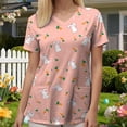 thumbnail image 4 of COMVALUE Easter Scrub Tops Women Short Sleeve V-neck Cute Bunny and Eggs Printed Scrubs Top Medical Nurse Uniforms with Pockets (Pink, 3XL), 4 of 7