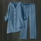 thumbnail image 2 of Conjuntos de 2 piezas para mujer: blusa de pierna ancha y pantalones elásticos. Camisa informal con cuello en V y bolsillos. Ropa urbana para todas las estaciones., 2 of 4