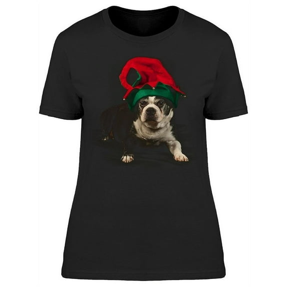 Terrier Wearing Cristmas Hat T-Shirt Women -Image by Shutterstock, Female x-Large