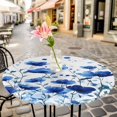 thumbnail image 3 of Watercolor Blue Leaves Elastic Fitted Round Table Cover Blue Flowers Waterproof Outdoor Tablecloth for Holiday Party, Picnic, Patio & Dining Fits Tables Up to 55"-60", 3 of 8