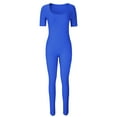 thumbnail image 4 of SELONE Dressy Jumpsuits for Women Short Sleeve Athletic Bodycon Workout Sports Long Pant Gym Ladies Travel Comfortable 2023 Vacation Jumpsuits Casual Casual Jumpsuits for Women Solid Square Neck Blue, 4 of 6
