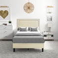 thumbnail image 1 of VECELO Twin/Full/Queen Bed Frame with Adjustable Height Upholstered Headboard, Strong Wood Slat Support, No Box Spring Needed, Beige, 1 of 7