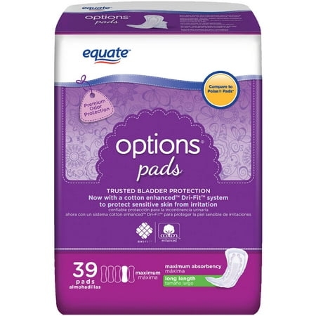 Equate Body Curve Maximum Regular Length Incontinence Pads, 39 count ...