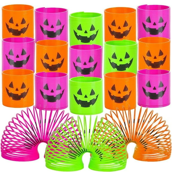 ArtCreativity Jack‑O’Lantern Coil Springs, Plastic, Assorted Colors, 48‑pack, Kids Ages 3 , Halloween Party Favors, Goodie Bag Fillers, Non-Candy Treats