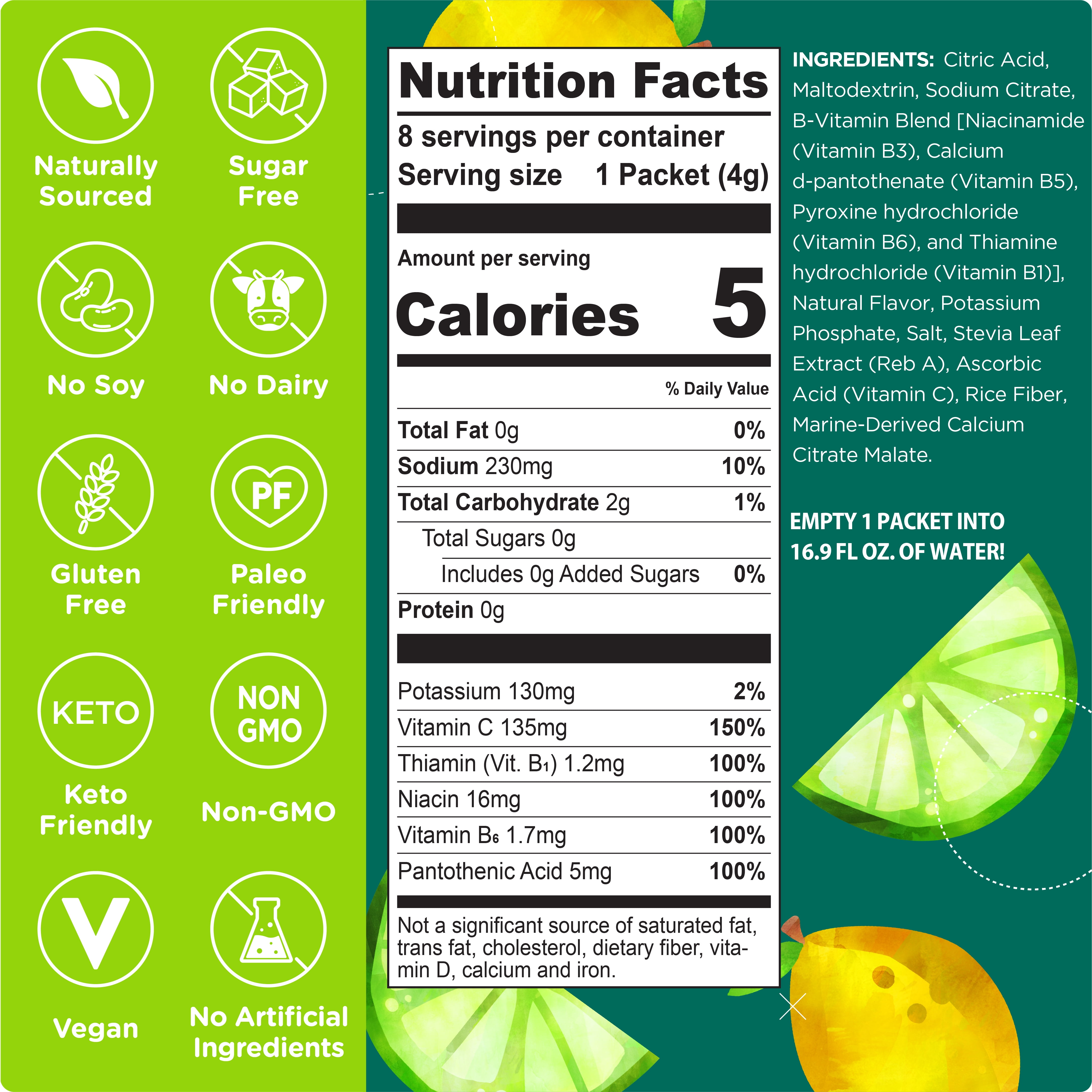 Stur - Lemon Lime, Electrolyte Hydration Powder Drink Mix, 96 sticks
