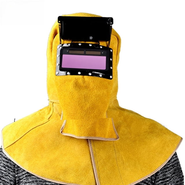 Máscara de soldadura de piel de vaca exclusiva, soldadura de tuberías, soldadura por arco de argón, sombrero protector, máscara de soldadura con atenuación automática