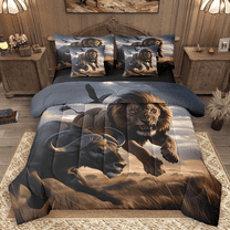 Manfei 3D Lion Bedding Comforter Set 7pcs, Jungle Animal Wildlife King Bedding Sets, Natural Theme Bed Sheets, Luxury Bedroom Decor