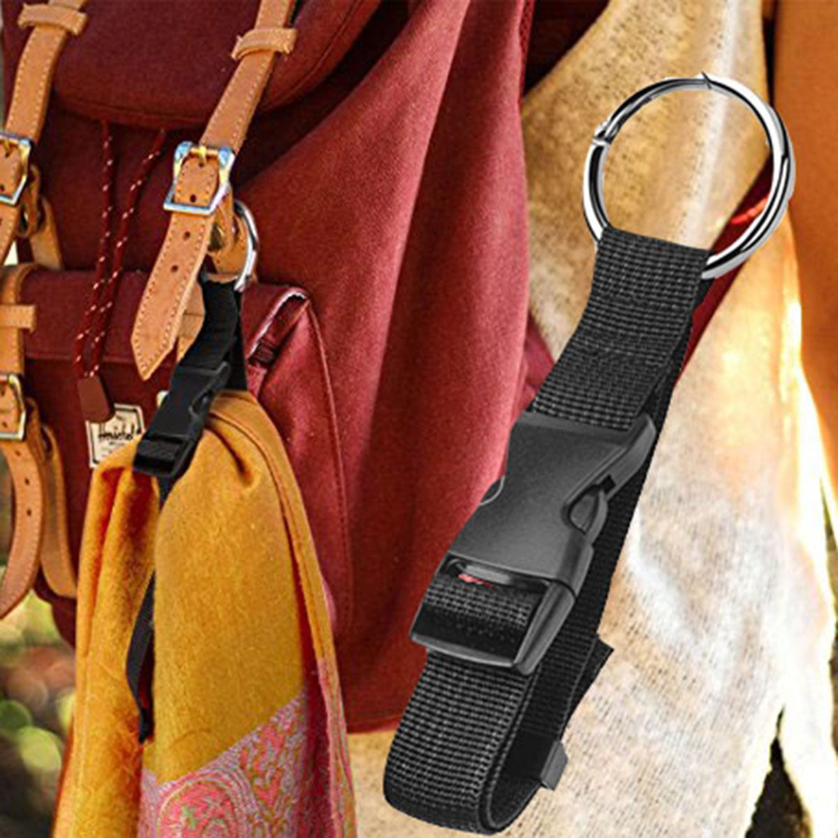 Add a Bag Luggage Strap Jacket Holder Gripper Wisdompro Heavy Duty Baggage Suitcase Straps Nylon Belts with D-buckle Travel Accessories Black 