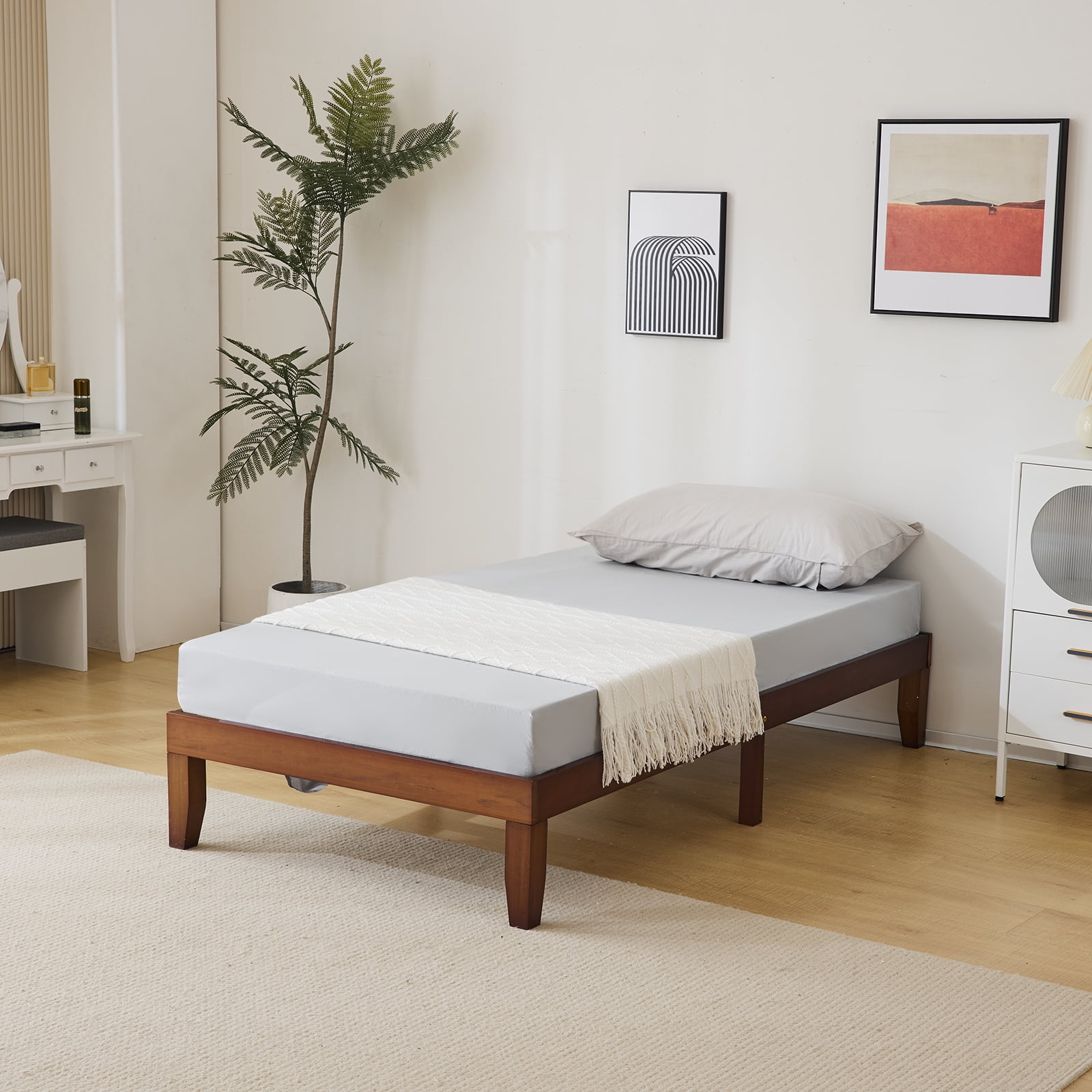 Ktaxon 12" Deluxe Wood Platform Bed Frame, Twin Bed Frame, Mattress Foundation, Antique Espresso Finish, Twin