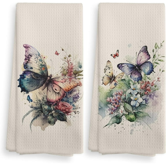 Vintage Floral Kitchen Towels and Dishcloths Set of 2, Vintage Decorative Kitchen Towels, Bouquet Decorative Towels, Retro Wildflowr Drying Cloth Hand Towels for Bathroom Kitchen, 16×24 Inches