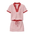 thumbnail image 2 of Skort Lounge Set for Women 2 Piece Striped Collared T Shirt Skirt Sets Short Sleeve Summer Tennis Tracksuits Red, XL, 2 of 8