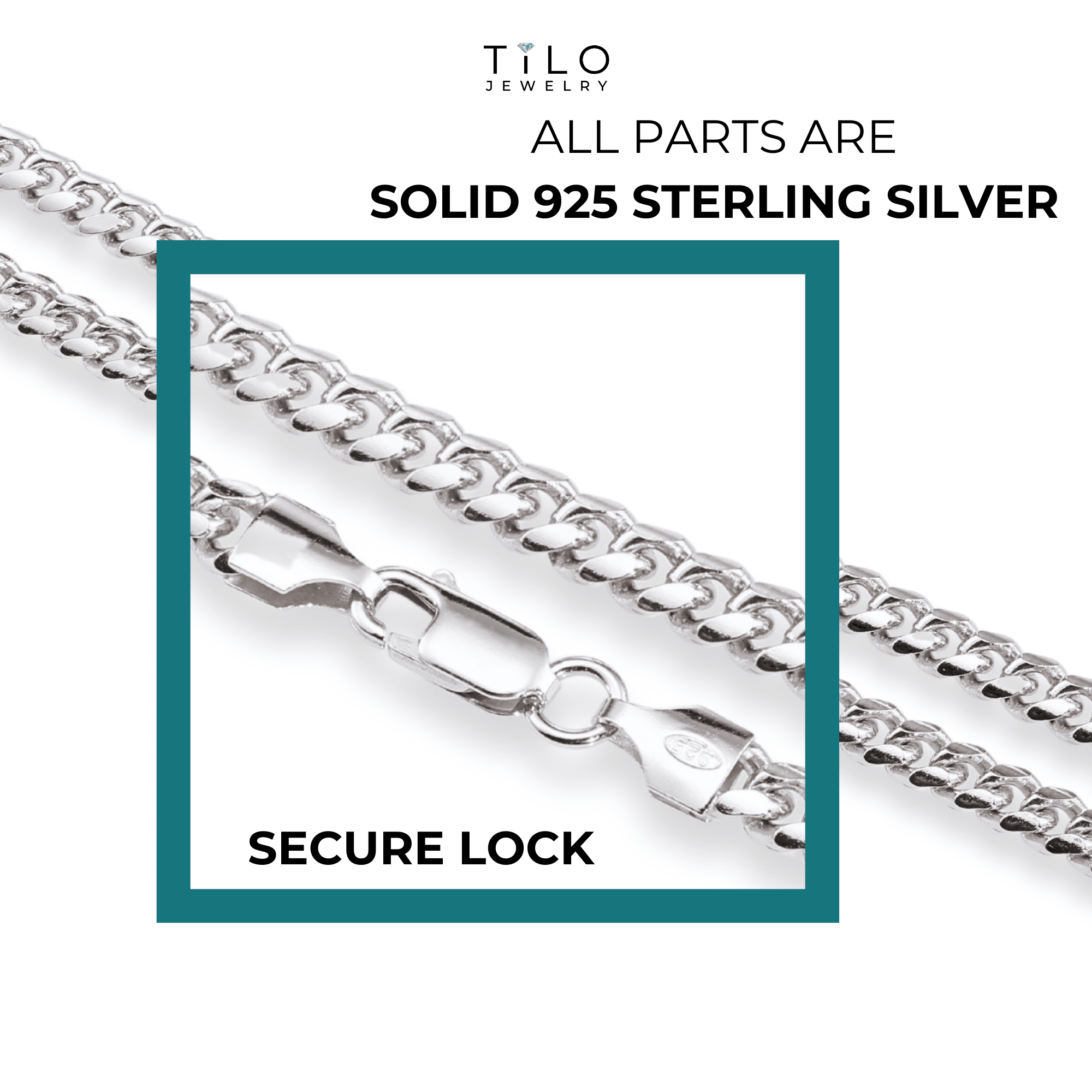 Tilo Jewelry Solid 925 Sterling Silver Miami Cuban Link Chain Necklace with Secure Lobster Lock | 5mm - 20 Inch | Everyday Necklace for Men & Women