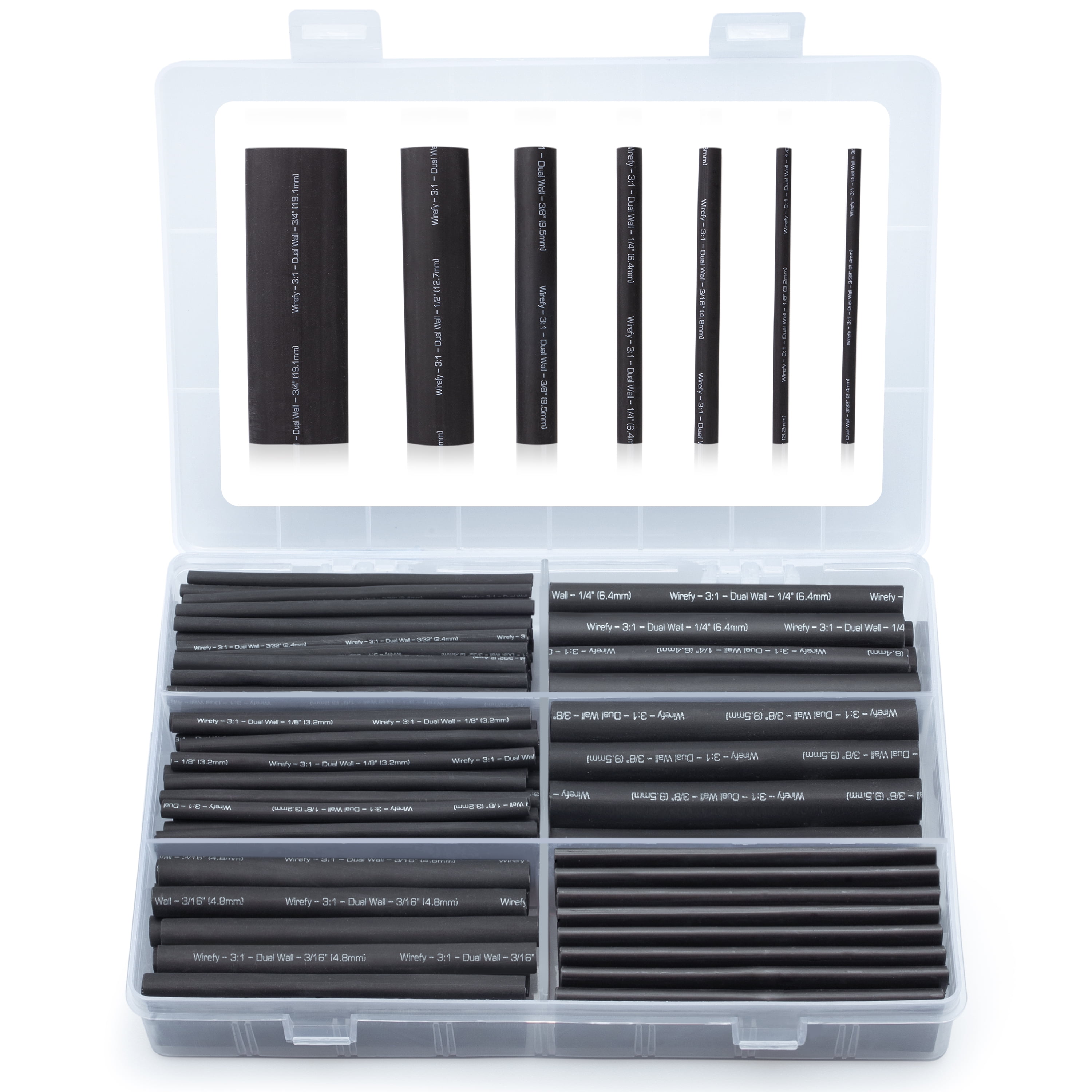 Wirefy 180 PCS Heat Shrink Tubing Kit 3:1 Dual Wall Tube w Adhesive Black 