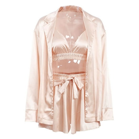 

YMH Women Pajamas Sexy Breathable Elegant Summer Women Solid Color Ruched Silk Nightwear for Home