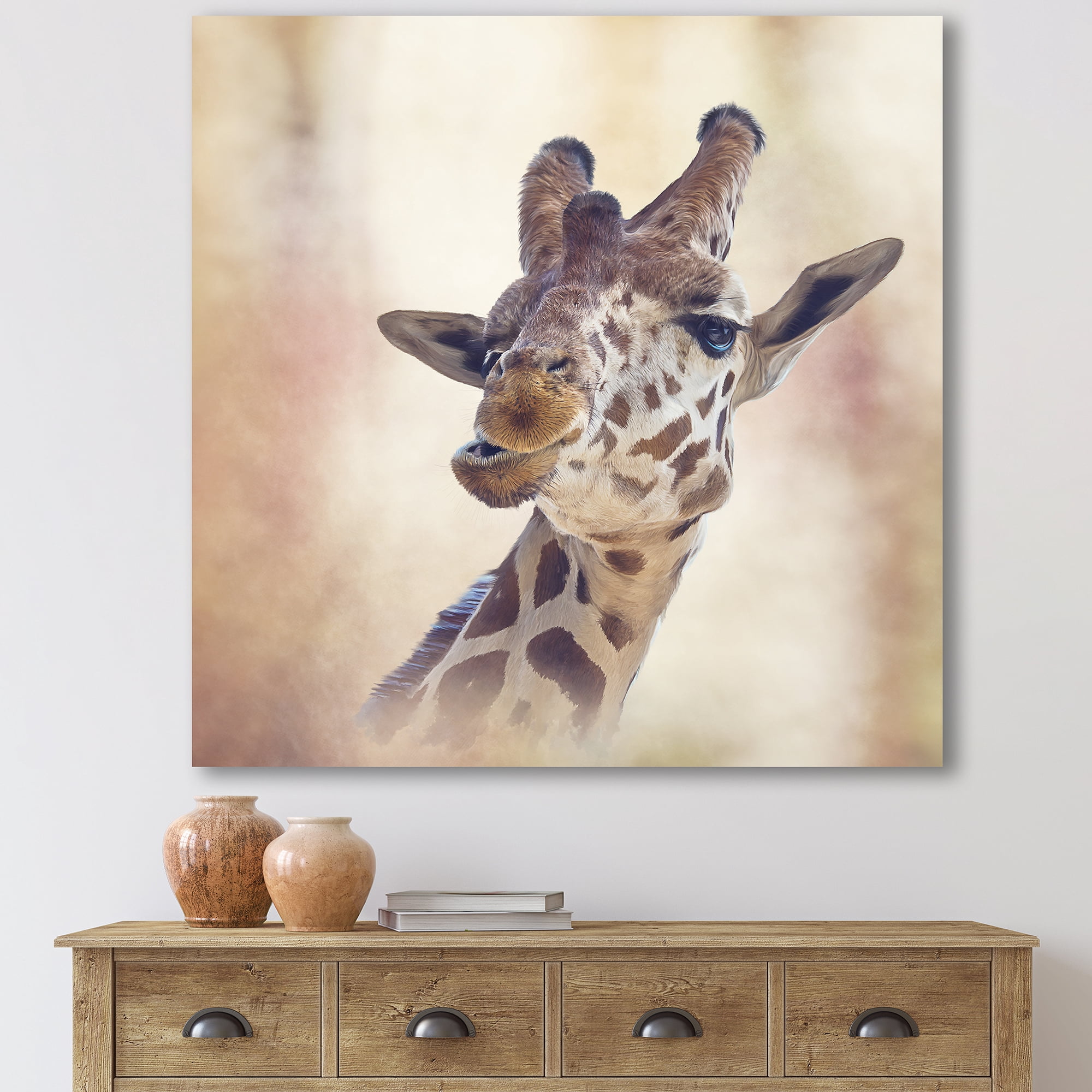 Designart ' Close Up Portrait of A Giraffe VI ' Farmhouse Canvas Wall Art Print