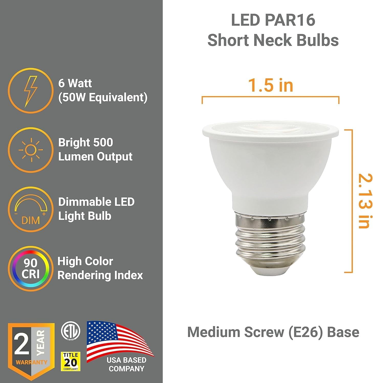 Diodesy- Pack of 4 MR16/LED/6W/927 MR16 Led Short Neck Recessed Flood Light Bulb, 6-Watt (50W Halogen Replacement), Dimmable, 2700K Warm White, 500LM, Spotlights for Outdoor Landscape, Tracking Lights