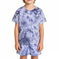 thumbnail image 2 of SGMVNU Boys Summer 2 Piece Outfits Tie Dye Casual Shorts Set Short Sleeve T Shirt and Matching Shorts Kids Daily Wear, Size 3-4 Years, Light Purple, 2 of 5