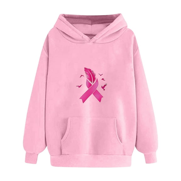 ShiShine Breast Cancer Hoodie for Women Pink Ribbon Breast Cancer Awareness Hoodies Long Sleeve Drawstring Jacket