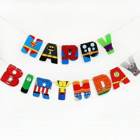 Avengers Superhero Birthday Flag, Spider-Man Thor Hulk Paper Banner