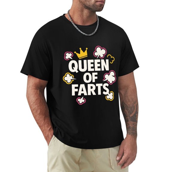 Queen Of Farts Men's Casual Graphic Tee Short Sleeve Shirt Black X-Large