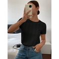 thumbnail image 1 of Top Mujer Cuello Redondo Manga Corta Textura Vertical Negro, 1 of 30