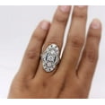thumbnail image 5 of Retro Edwardian Diamond Engagement Ring, Navette Style Diamond Ring, Open Work Filigree Ring, Antique Milgrain Ring, Three Stone Ring, 14K White Gold Plated, 2.3 Ct Simulated Diamond, 5 of 5