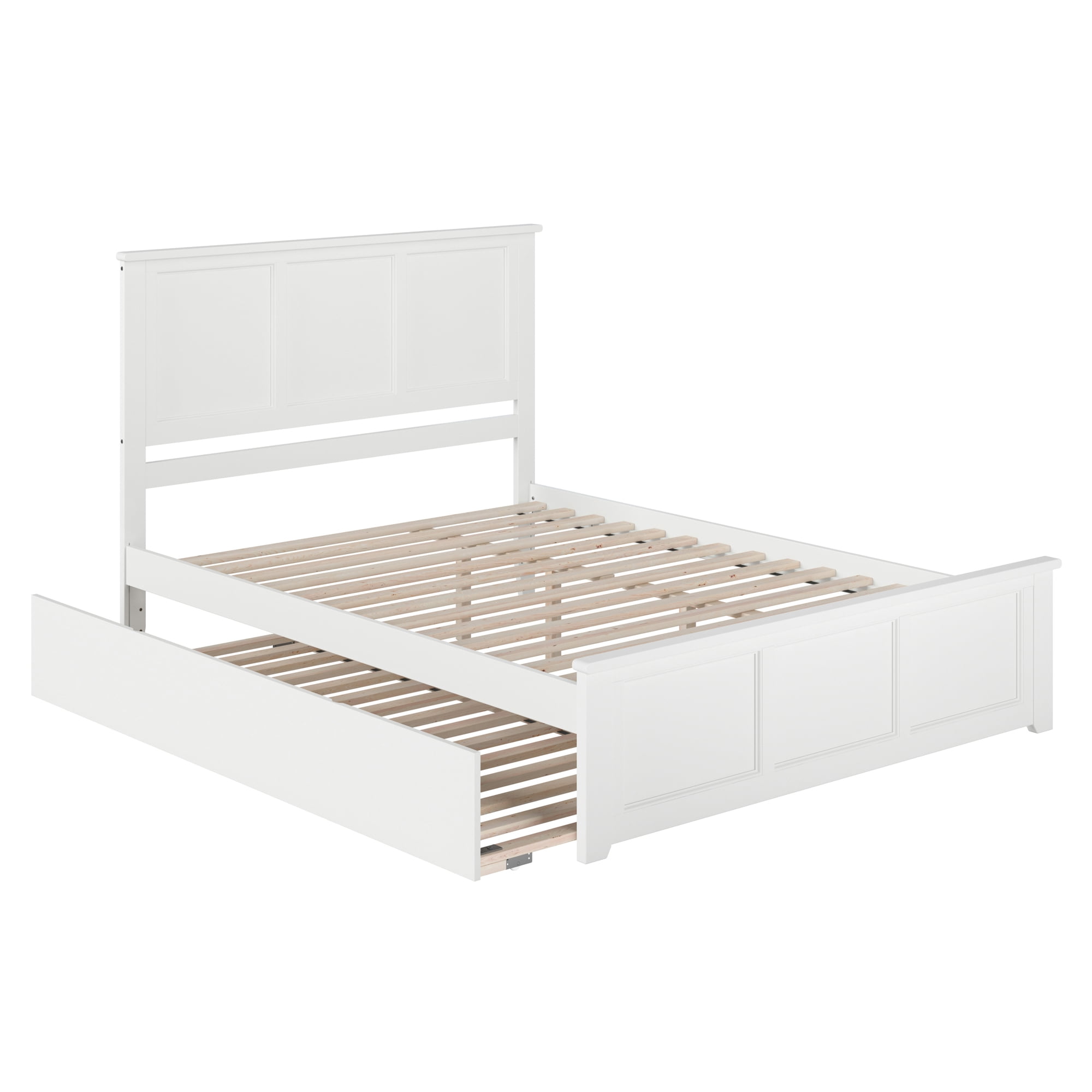 AFI Madison Queen Platform Bed with Wood Headboard Footboard & Twin XL Trundle, White
