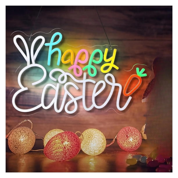 Letrero De Neón "Happy Easter" Con Luz , USB Regulable Para Primavera Y Patio, Vacaciones, Césped, Dormitorio, Decoración De Pared De Habitación, 43cm27cm