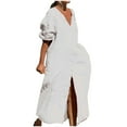thumbnail image 1 of Gspmoly Robes d'Été pour Femmes, Robe Décontractée Unie pour Femmes à la Mode, Robe à Col en V à Manches Longues, Longue Robe, Robes Formelles pour Femmes Économies, 1 of 6