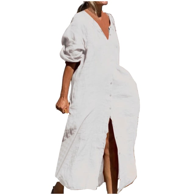 Gspmoly Robes pour Femmes, Robe Décontractée Unie pour Femmes à la Mode, Robe à Col en V à Manches Longues, Longue Robe, Robes de Cocktail, Offres du Jour