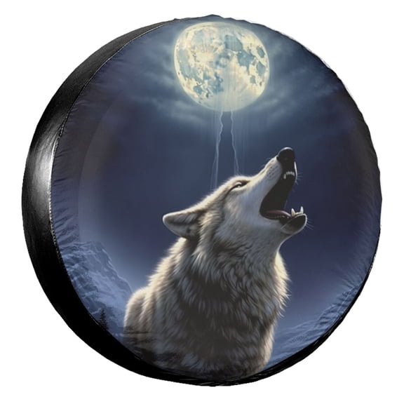 KAKALAD 3d Animal Wolf Moon 02 Spare Tire Cover Universal Vehicle Accessories Buckle Car Tools 14”in