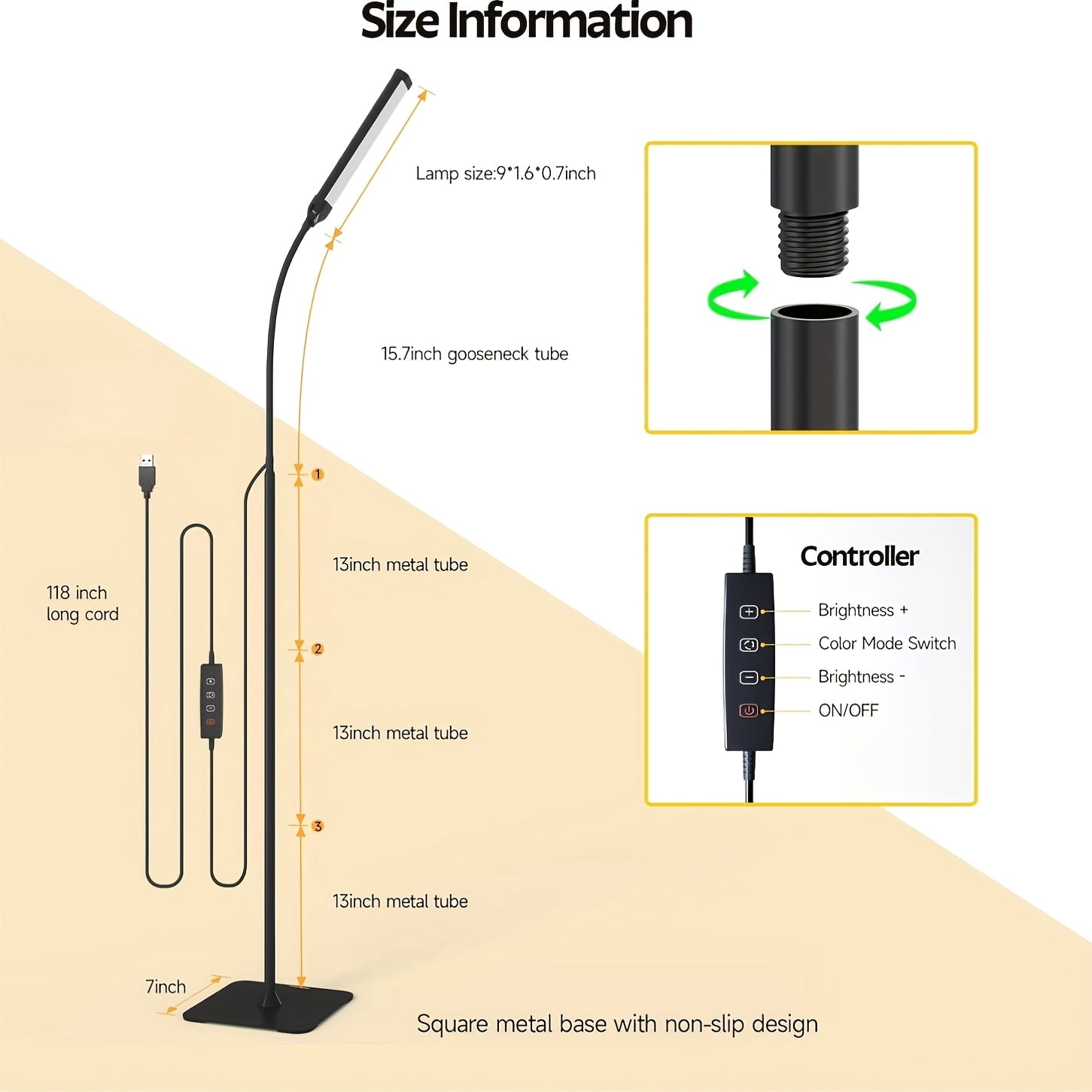 Floor Lamp, LED Floor Lamps for Living Room, Stepless Adjust Color Temperatures & Brightness Standing Lamp with Touch Control Tall Lamps Adjustable Gooseneck Reading Floor Lamp (Black)