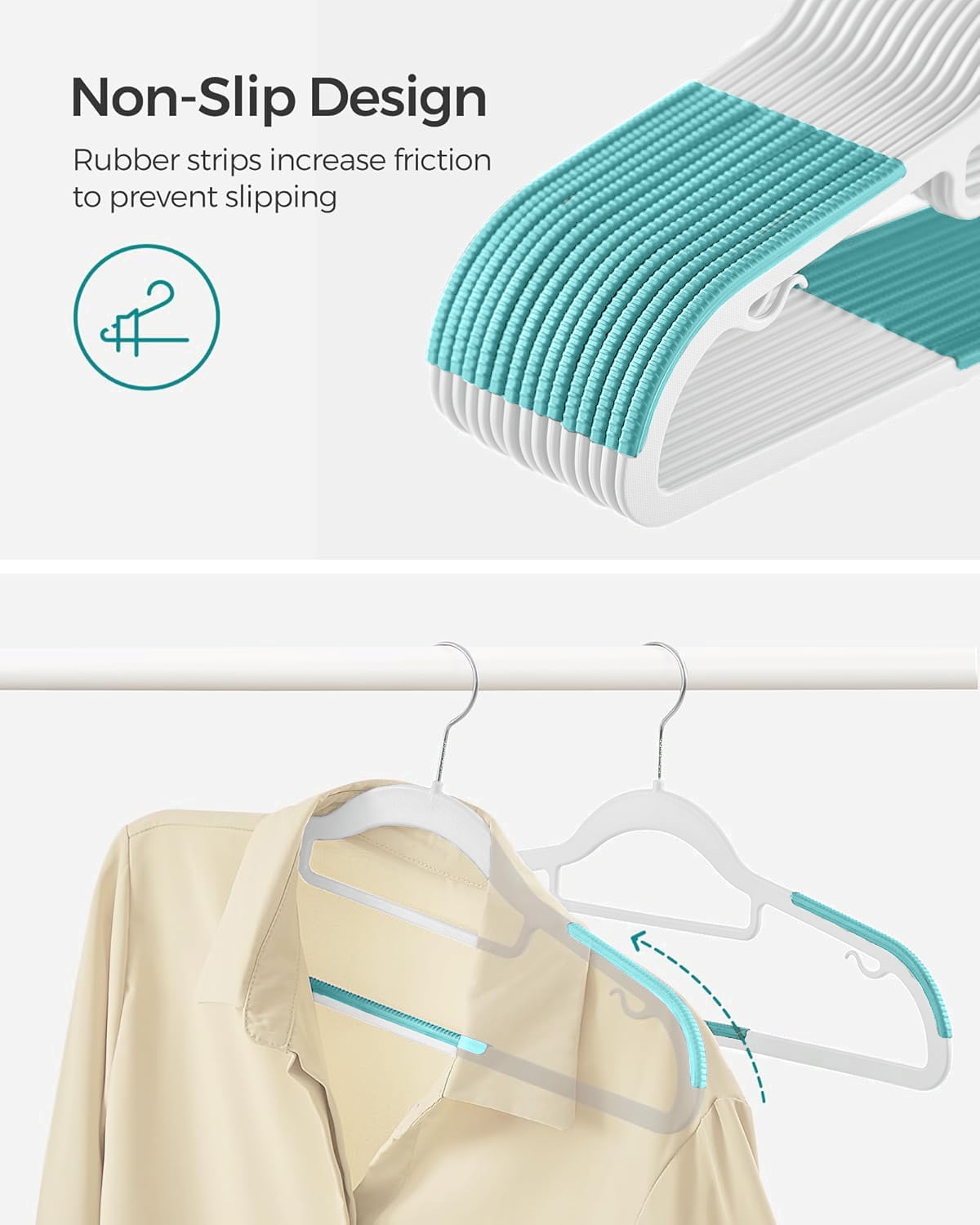 Cozymood 50 Pack Coat Hangers Heavy-Duty 360° Swivel Hook Plastic Hangers with Non-Slip Design Space-Saving Light ,White