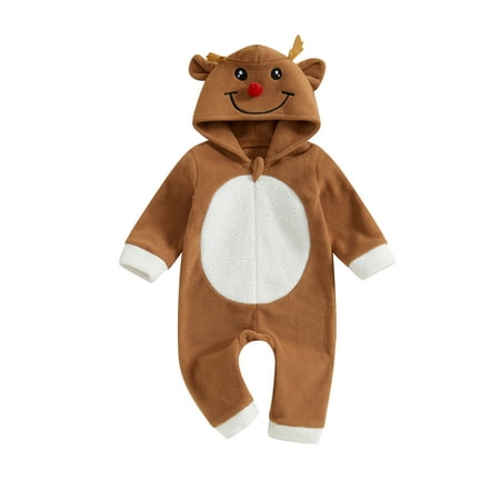 

FSDJHSDH Toddler Baby Hooded Romper Casual Christmas Elk Long Sleeve Jumpsuit
