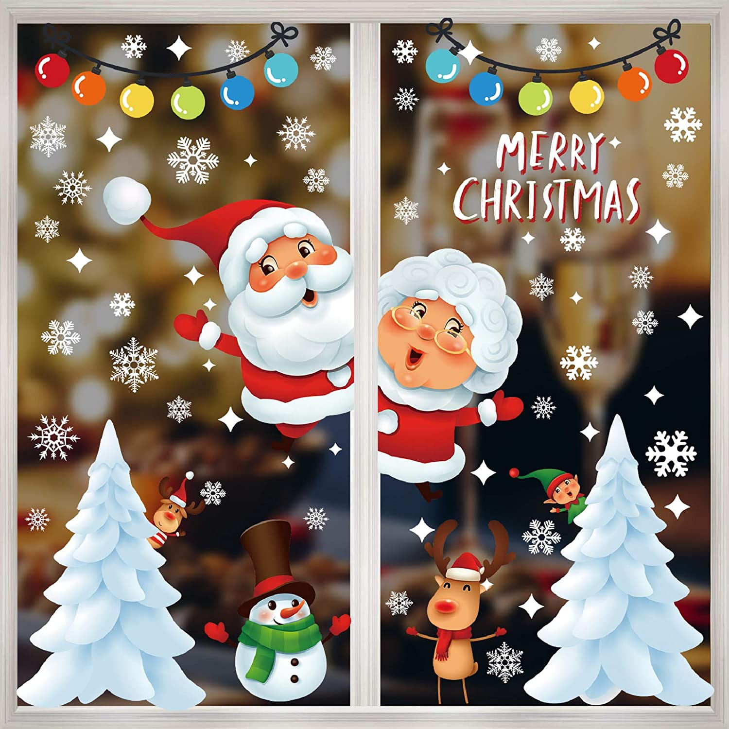 Extra Large Santa Snowman Xmas Tree Tree Stockings Snowflake Window Clings Ornaments Decal Merry Christmas Art Letter Static PVC Stickers Christmas Decorations