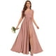 thumbnail image 1 of Vestido de dama de honor Fu Jiang de chifón con hombros descubiertos, color rosa empolvado, 1 of 7