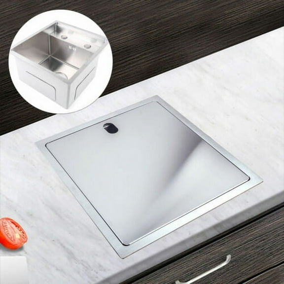 Hidden Stainless Steel Kitchen Bathroom Sink Single Bowl w/ Folding faucet Cover
