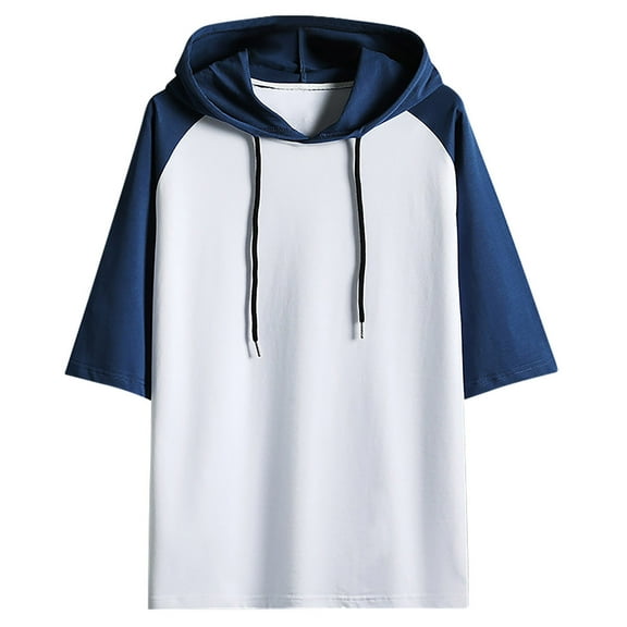Men's Short Sleeve Hoodie Soft Cotton Colorblock Moisture Wicking Panel T-Shirt Hoodie