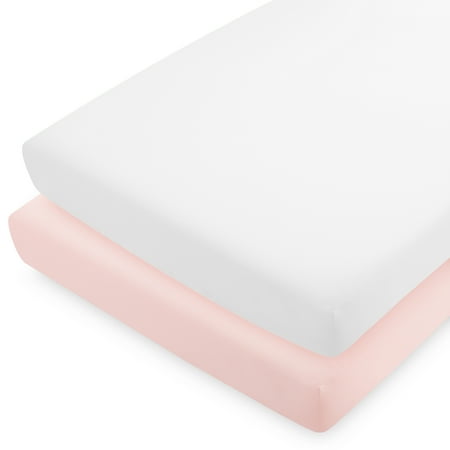 UPC: 0840105709763 | Bare Home 2 Pack Fitted Sheets – Premium 1800 Collection – Ultra Soft – Crib Pink Slipper/White