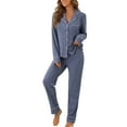 thumbnail image 4 of INSPIRE CHIC Women's Pajama Loungewear Long Sleeve Button Up Tops with Pants Christmas Two Pieces Matching Pj Sets XL Dark Blue, 4 of 6