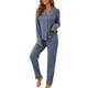 thumbnail image 4 of INSPIRAR CHIC Conjunto de Pijamas para Mujeres de Manga Larga con Botones y Pantalones, Juego de Pijamas a Juego de Dos Piezas para Navidad, XL Azul Oscuro, 4 of 6