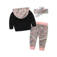 thumbnail image 2 of Bilo Infant Baby Girl Floral Pattern Long Sleeve Hoodie and Pants 3 pcs Cotton Outfit (Black and Pink Pants, 12-18 Months), 2 of 4
